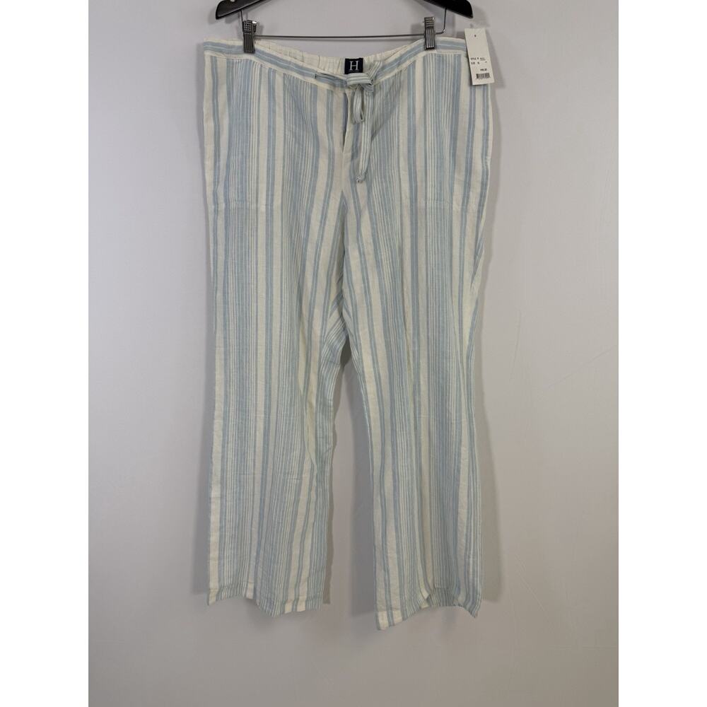 NWT Women’s Tommy Hilfiger 100% Linen Pants Wide Leg Striped Blue White Size XL